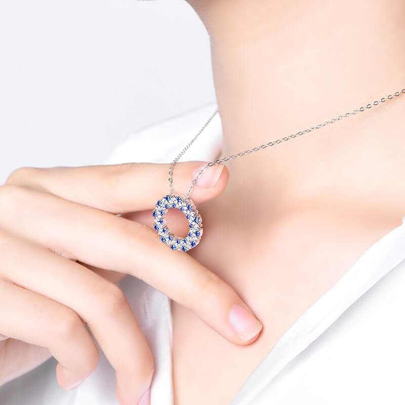 Double Hoop Lab-Created Sapphire Sterling Silver Necklace