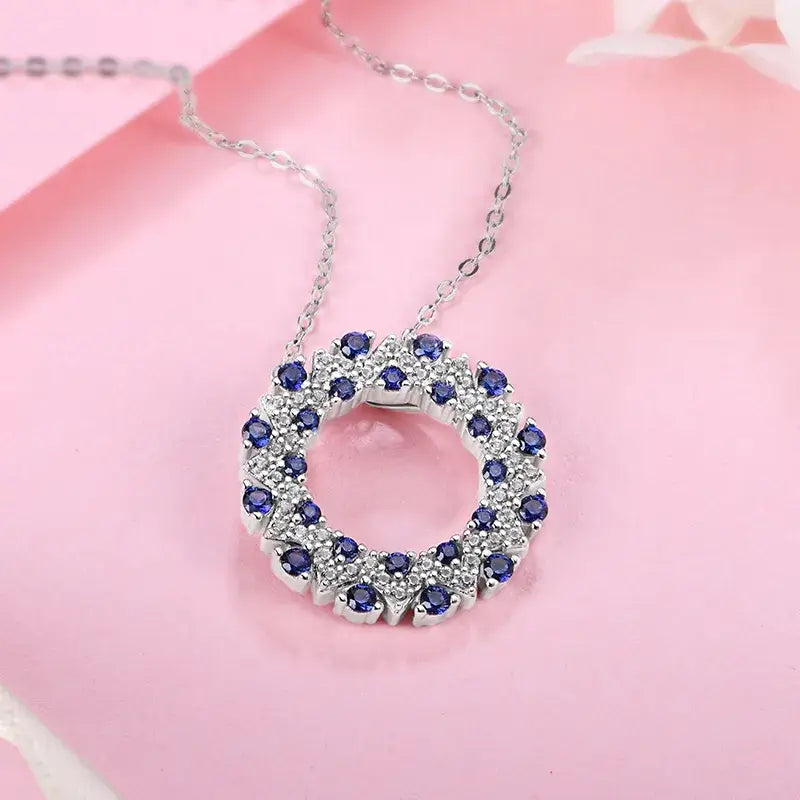 Double Hoop Lab-Created Sapphire Sterling Silver Necklace