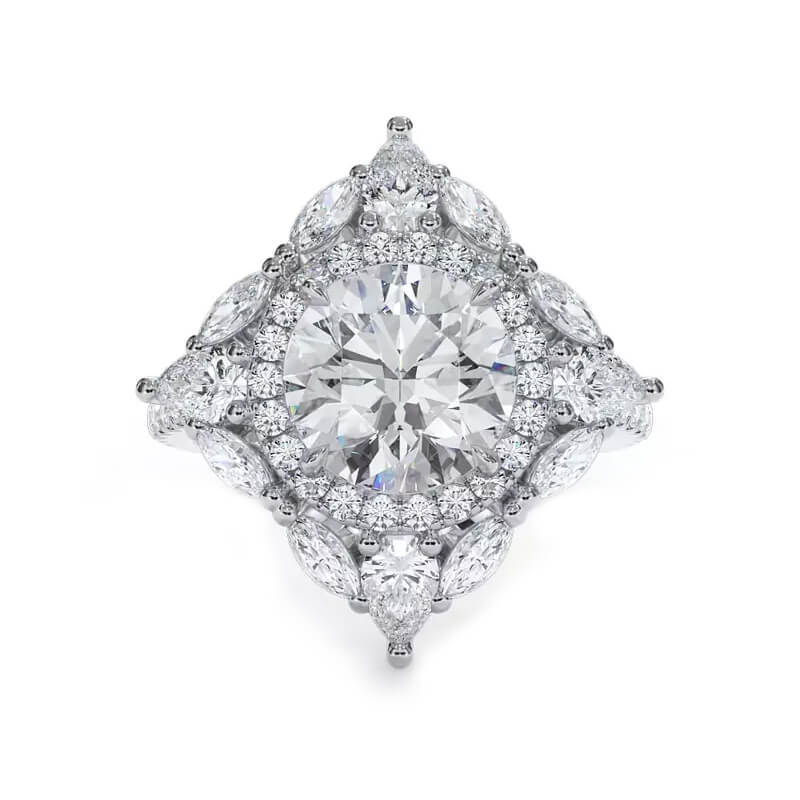 Double Marquise And Pear Cut Halo Round Moissanite Pave Engagement Ring