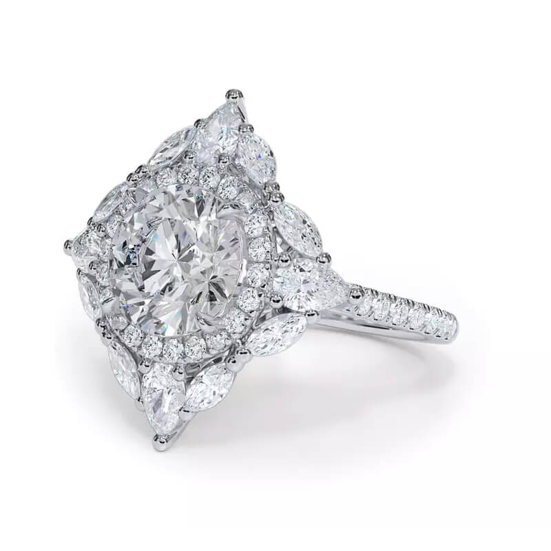 Double Marquise And Pear Cut Halo Round Moissanite Pave Engagement Ring