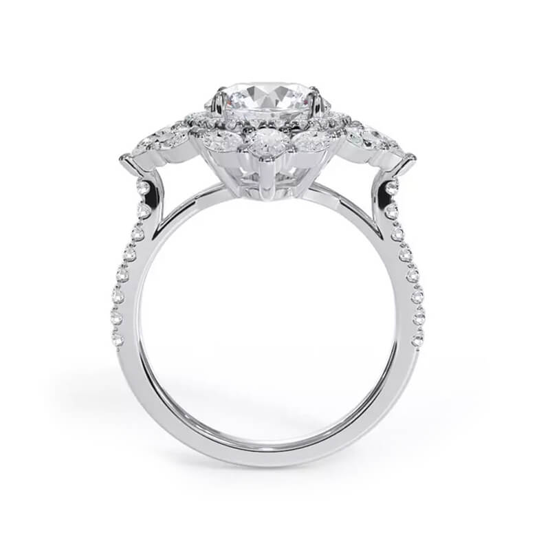 Double Marquise And Pear Cut Halo Round Moissanite Pave Engagement Ring
