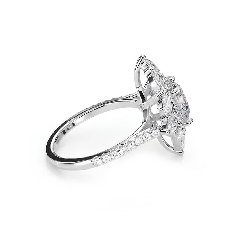 Double Marquise And Pear Cut Halo Round Moissanite Pave Engagement Ring