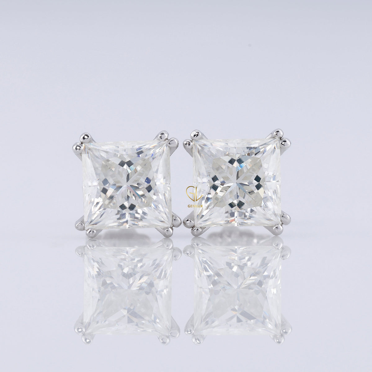 Double Prong Set Princess Sut Lab Grown Stud Earrings