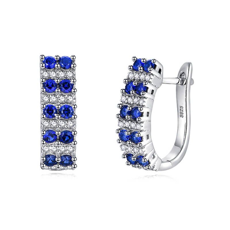 Double Row Lab-Created Sapphire Huggie Hoop Earrings In Sterling Silver