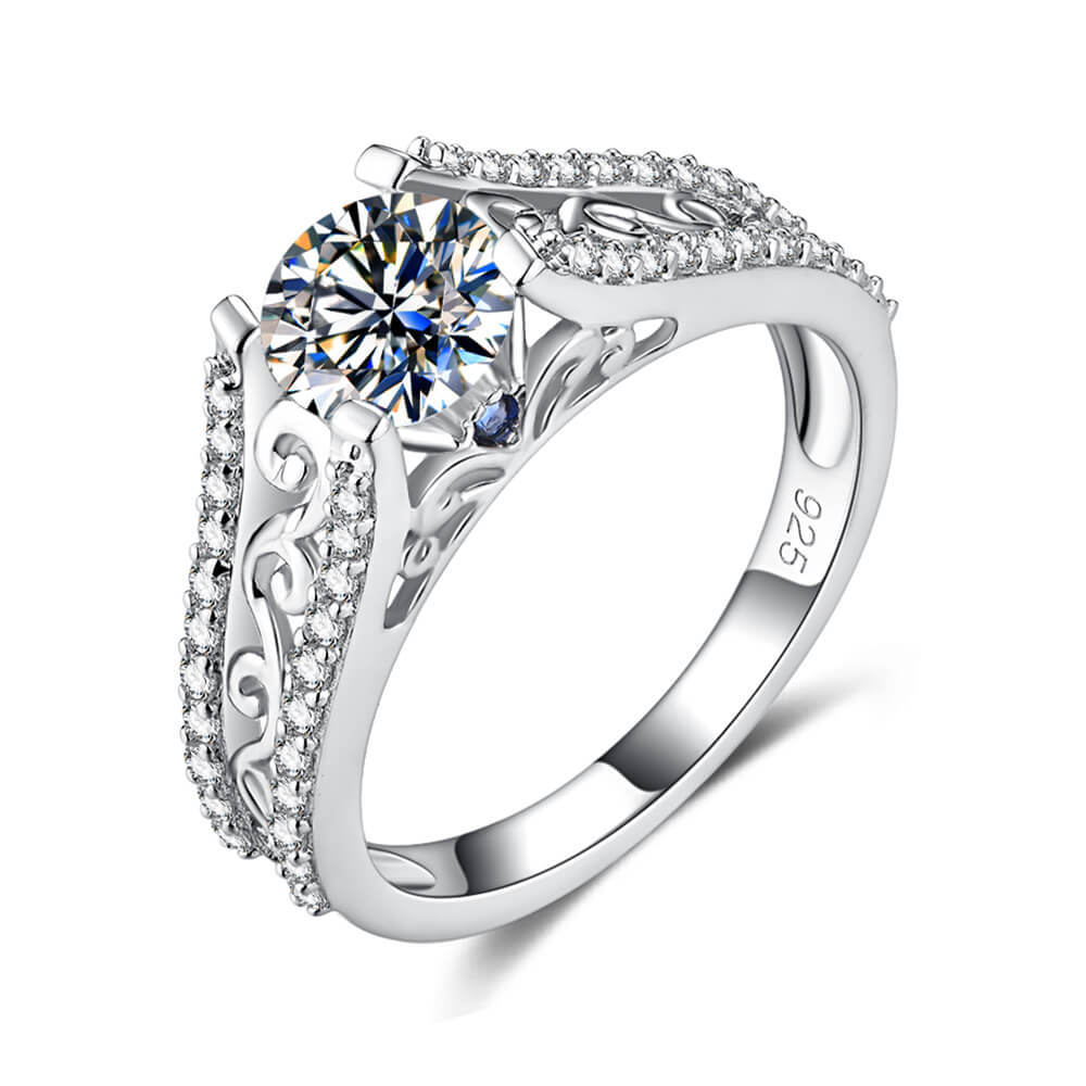 Double Shank Filigree Moissanite Pave Bridal Engagement Ring Set