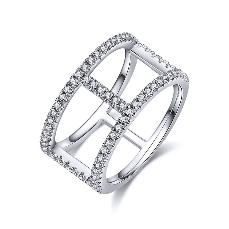 Fashion Geometric Double Shank Moissanite Half Eternity Wedding Band Ring