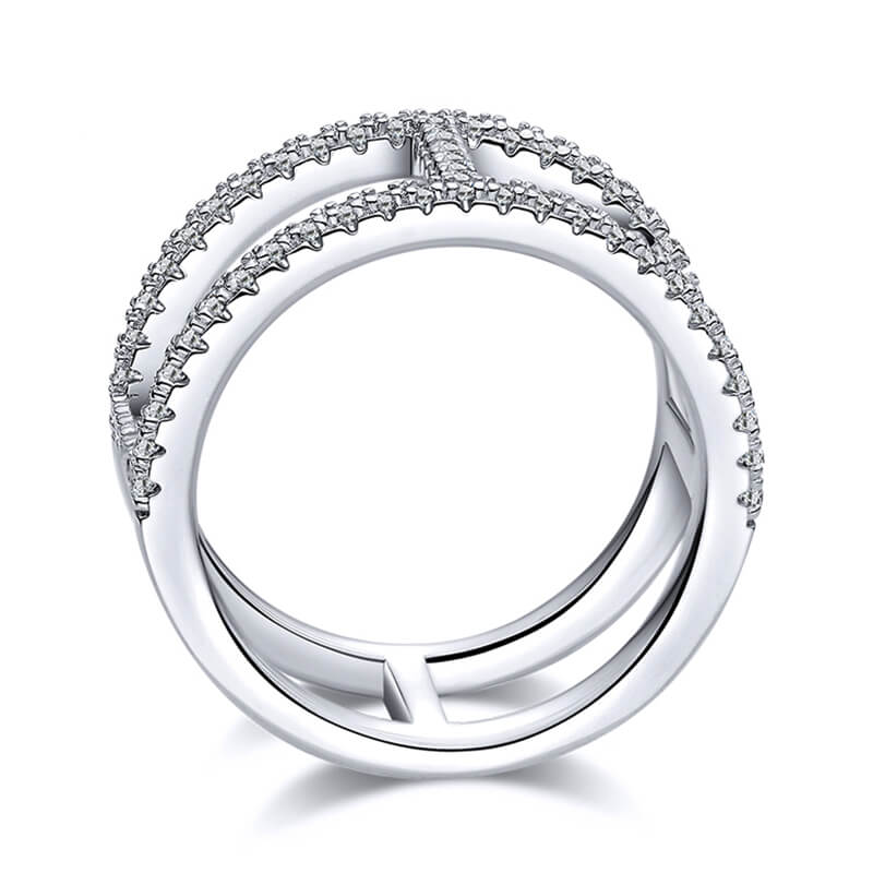 Fashion Geometric Double Shank Moissanite Half Eternity Wedding Band Ring