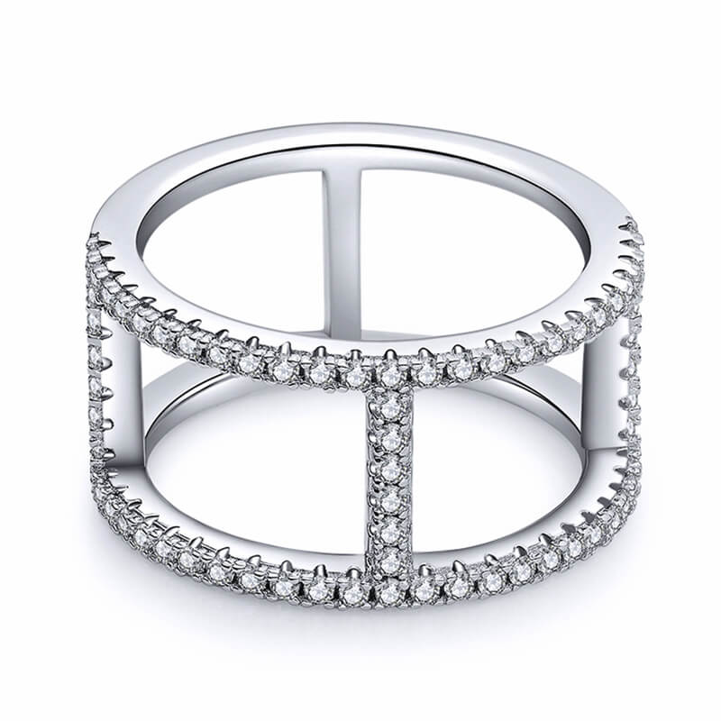 Fashion Geometric Double Shank Moissanite Half Eternity Wedding Band Ring