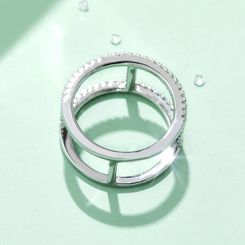 Fashion Geometric Double Shank Moissanite Half Eternity Wedding Band Ring
