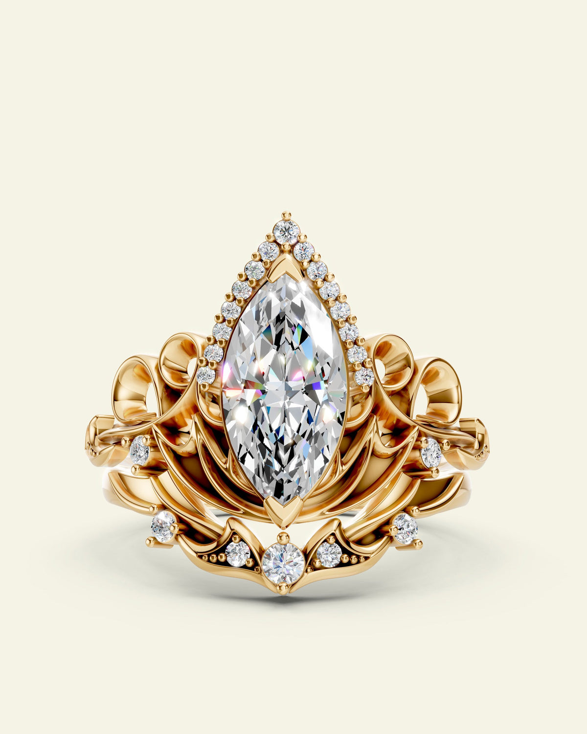Draco | custom bridal ring set, 12x6 mm marquise cut