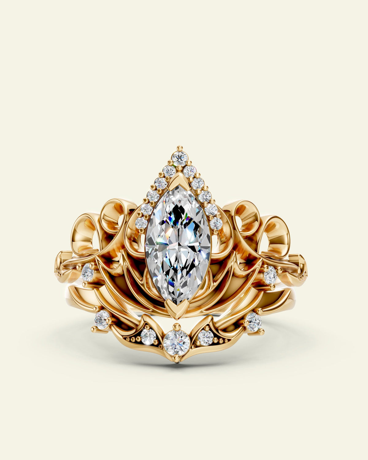 Draco | custom bridal ring set, 10x5 mm marquise cut