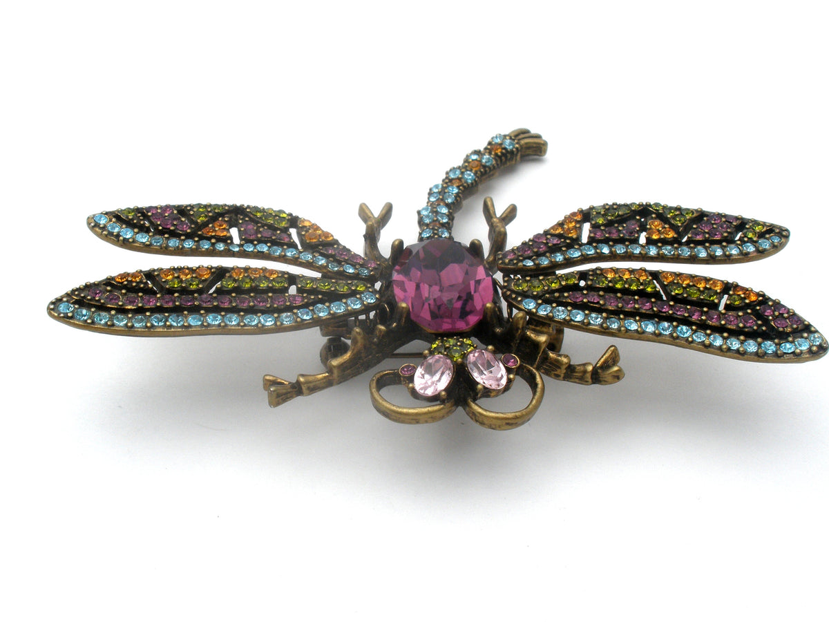 Dragonfly Trembler Brooch Pin With Rhinestones