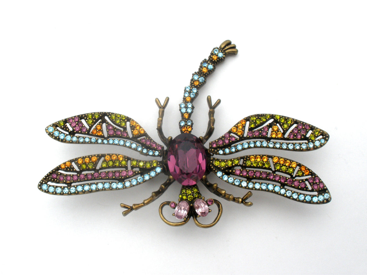 Dragonfly Trembler Brooch Pin With Rhinestones