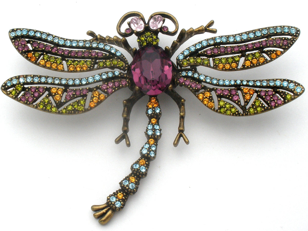 Dragonfly Trembler Brooch Pin With Rhinestones