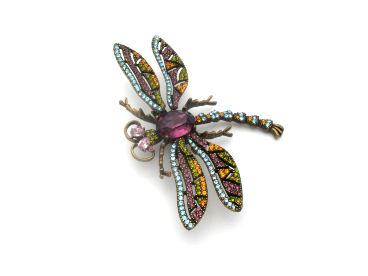 Dragonfly Trembler Brooch Pin With Rhinestones