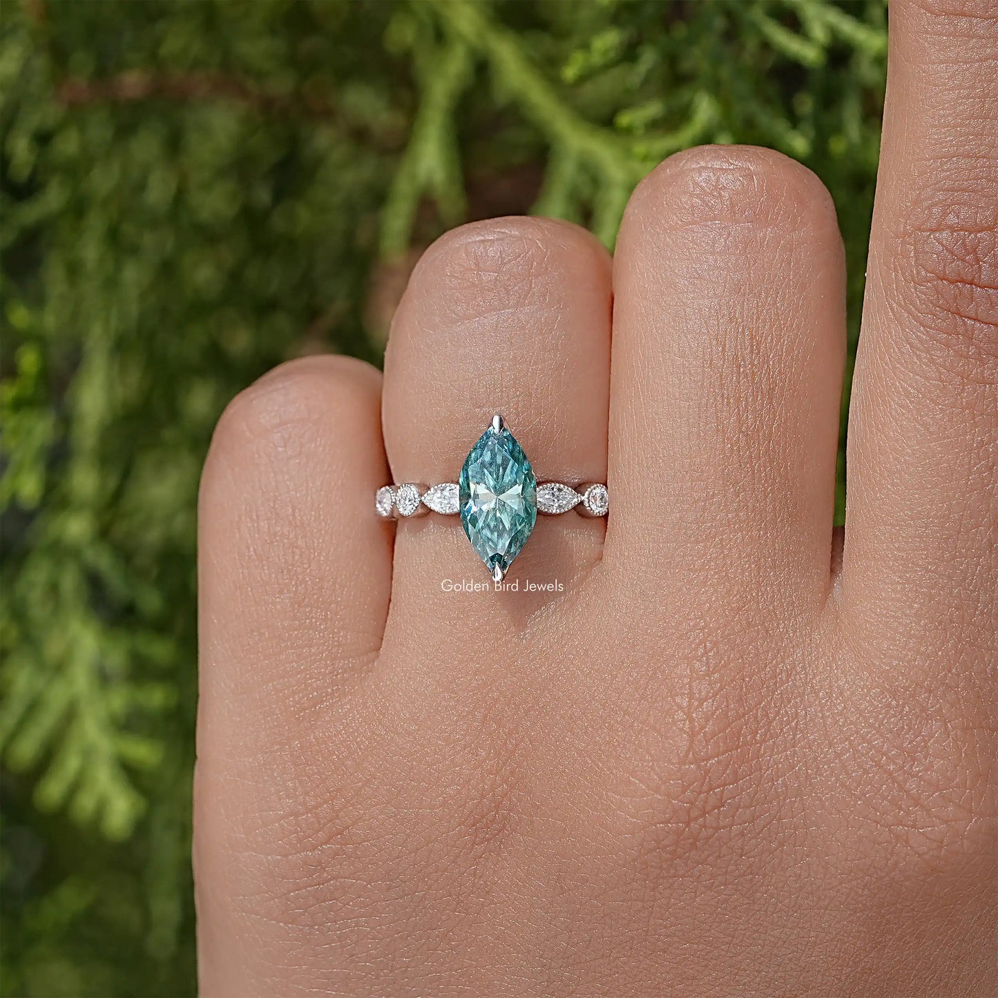 Marquise Cut Moissanite Wedding Ring