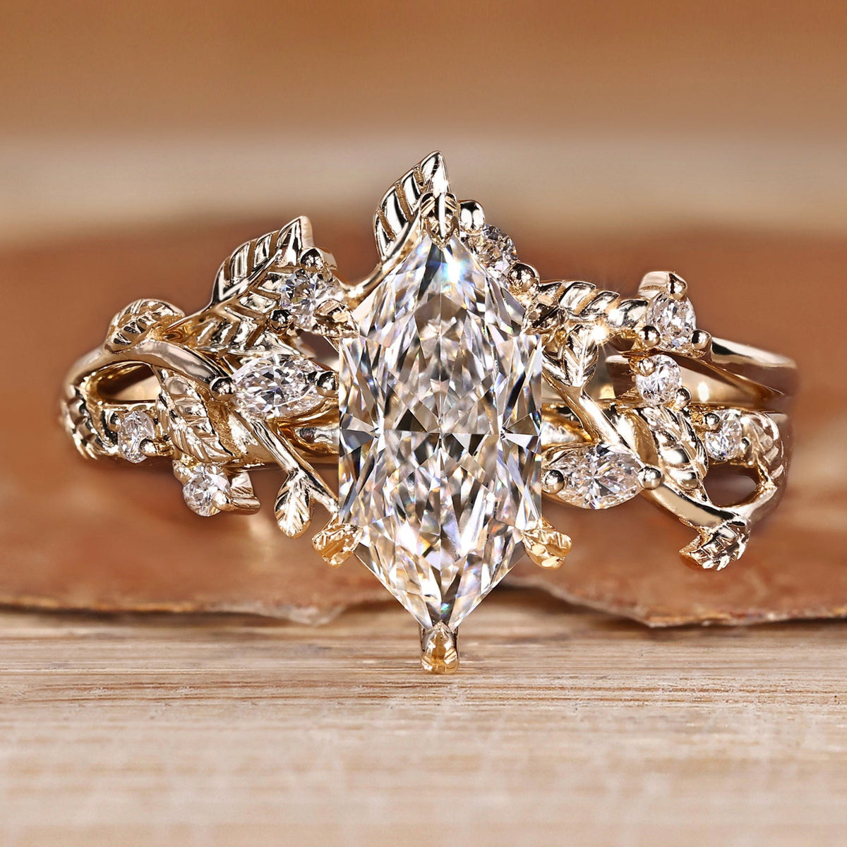 Dutch Marquise Wedding Ring In Nature Inspired Style