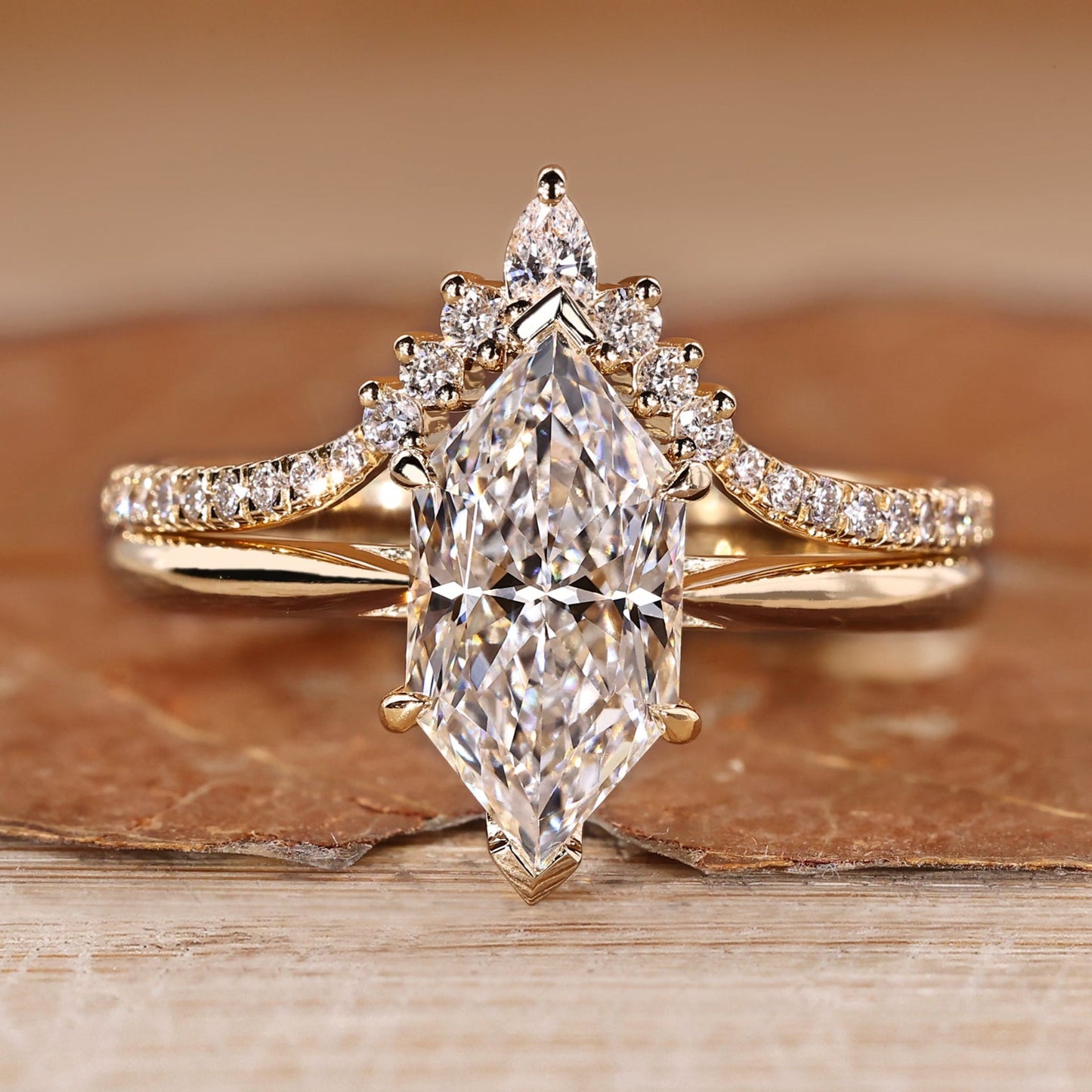 Dutch Marquise Wedding Ring In Tapered Shank