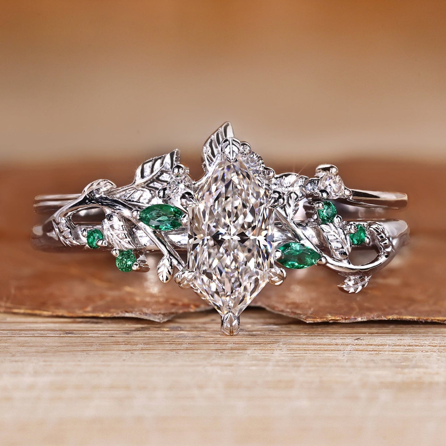 Dutch Marquise Diamond Band Wedding Ring with Cluster Setting