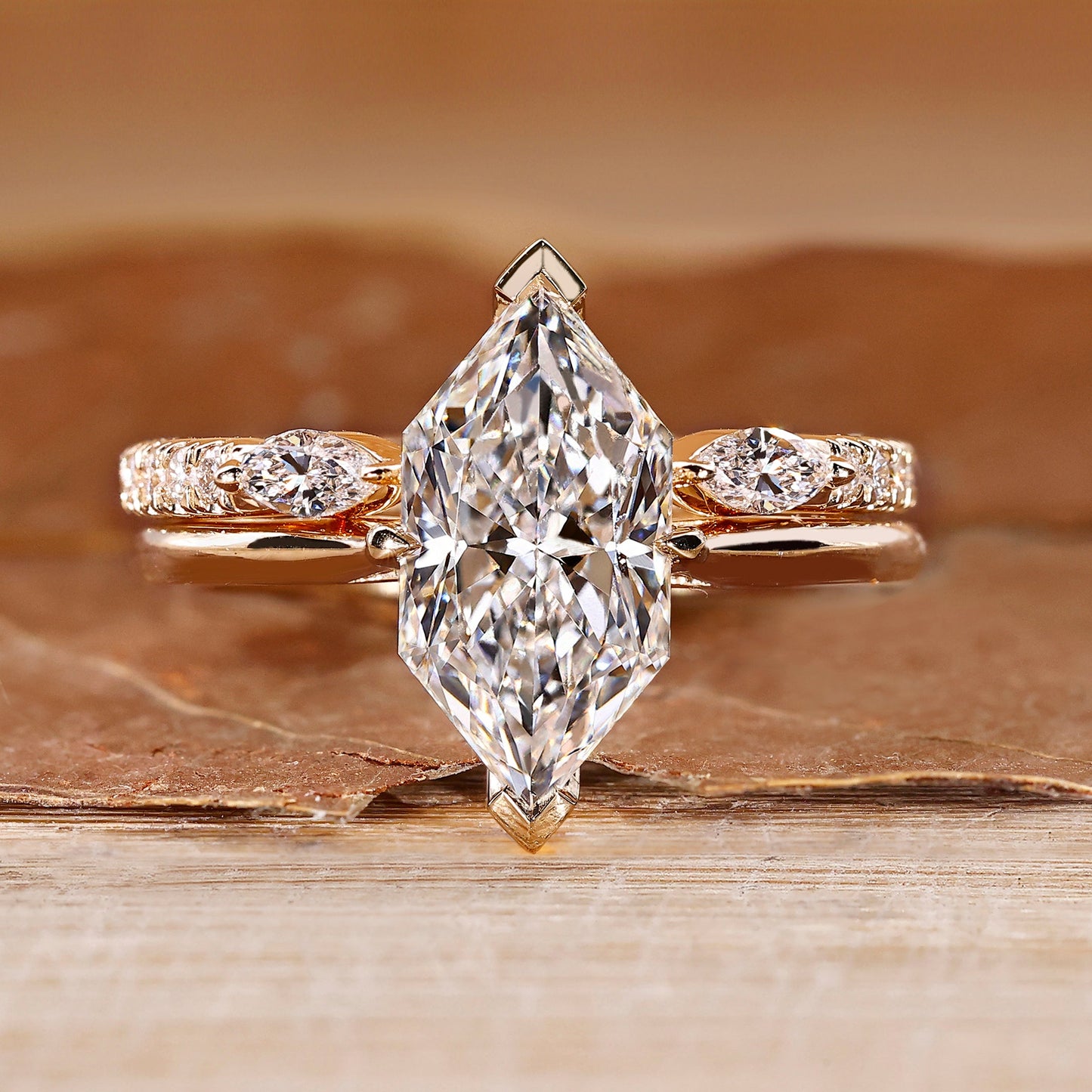 Dutch Marquise Wedding Ring with Marquise and Round Half Eternity Band