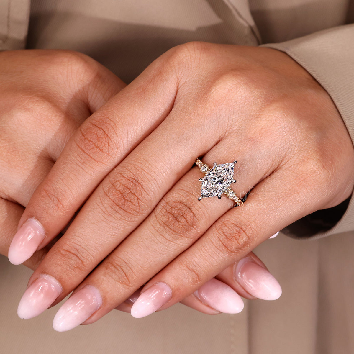 Dutch Marquise Engagement Ring in Hidden Halo Setting