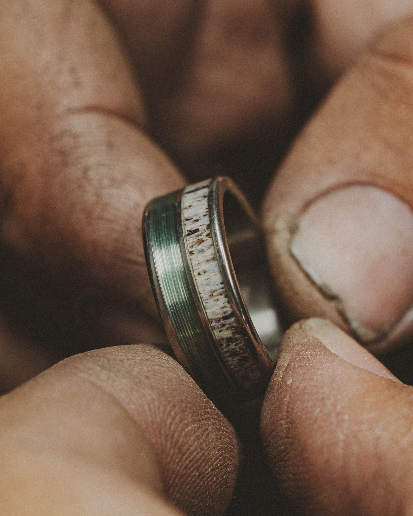 "Dyad" - Antler & Fishing Line Wedding Band