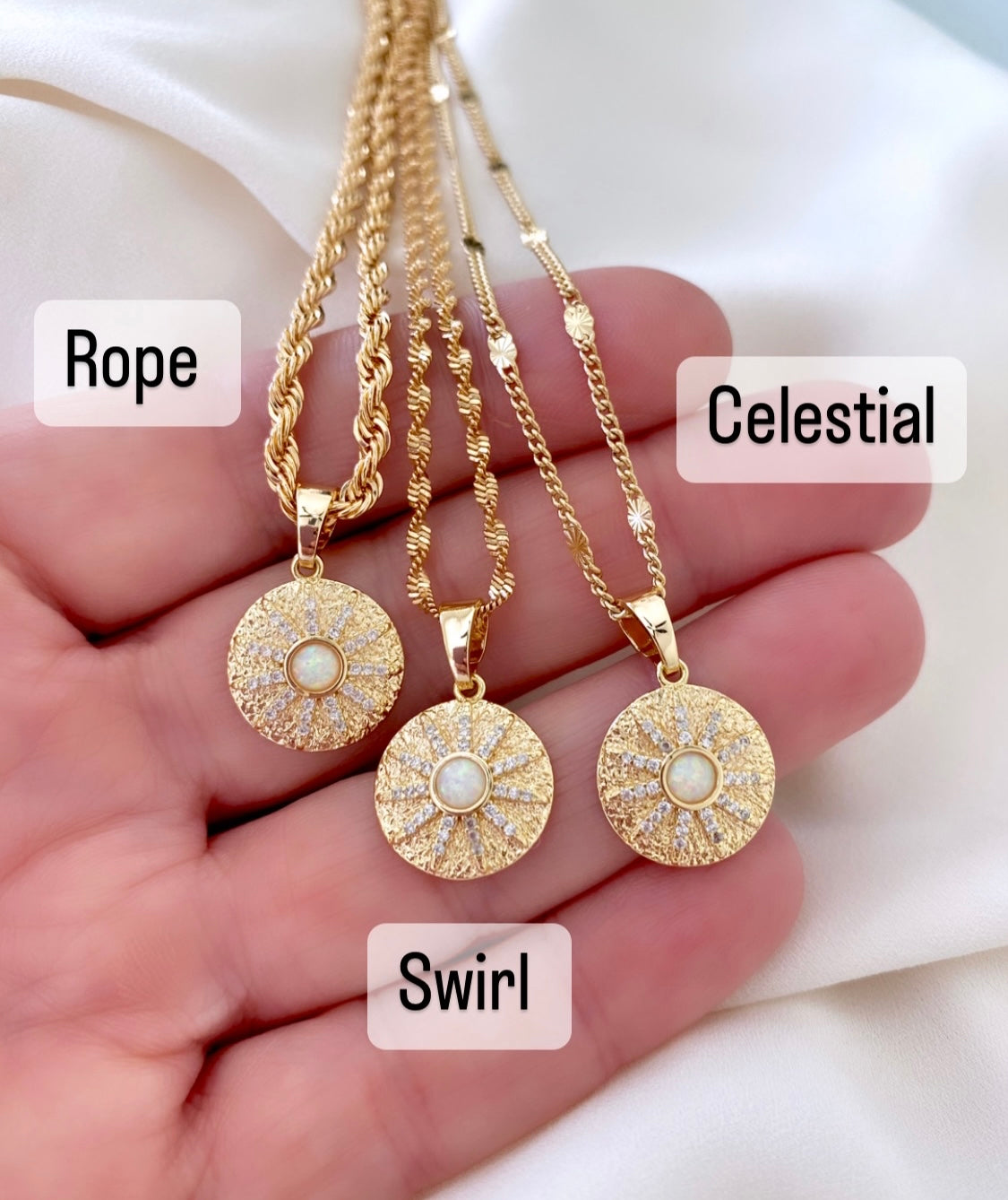 Opal Necklace Opal Coin Pendant Necklace October Birthstone Gold Filled Genuine Opal Charm Crystal Medallion Necklace Minimalist Jewelry