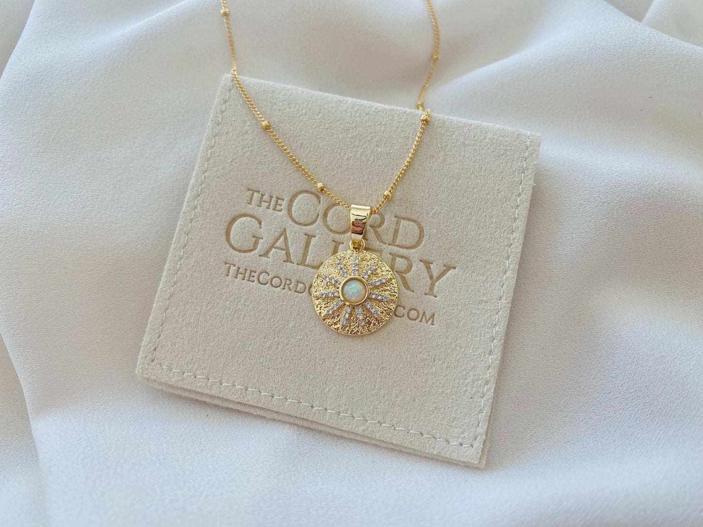 Opal Necklace Opal Coin Pendant Necklace October Birthstone Gold Filled Genuine Opal Charm Crystal Medallion Necklace Minimalist Jewelry