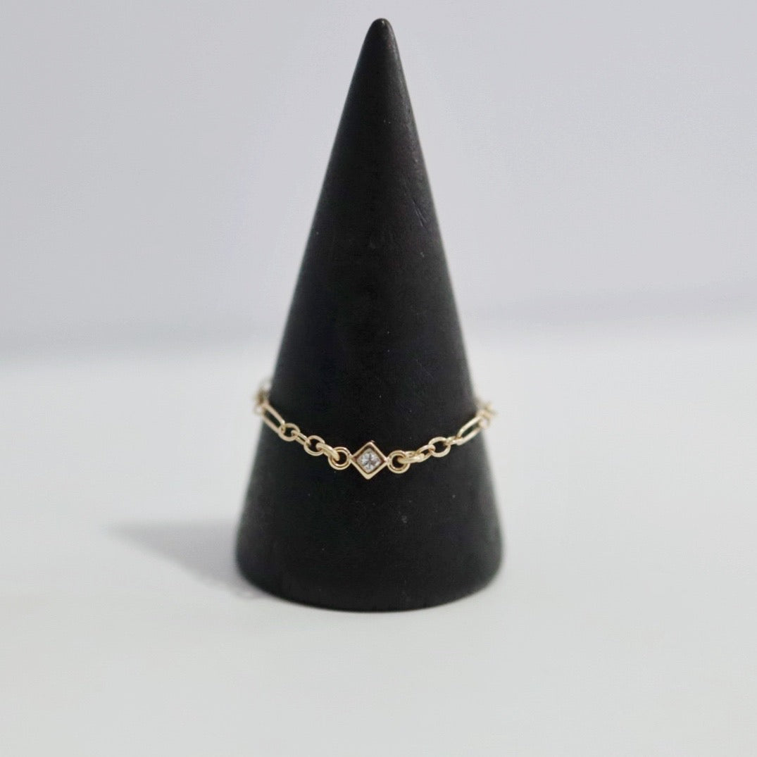 Lab Diamond and Long and Short Chain ring in  14 Karat Yellow Gold / READY TO SHIP size 9