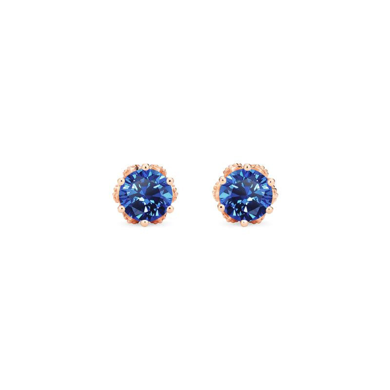 [Eden] Petite Floral Earrings in Lab Blue Sapphire