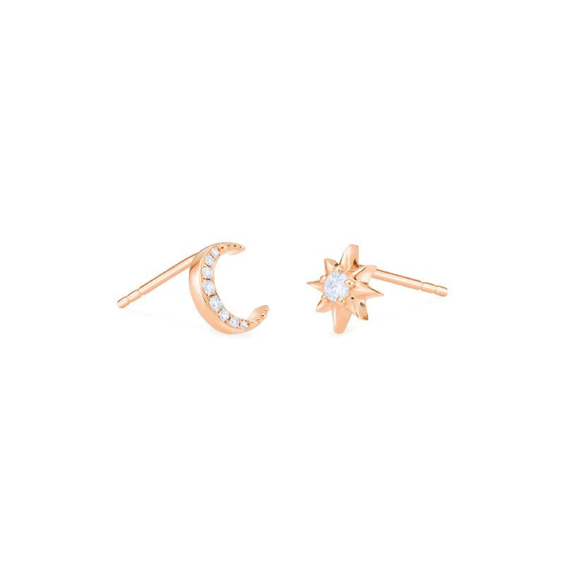 [Divina] Diamond Moon and Star Solid Gold Earrings