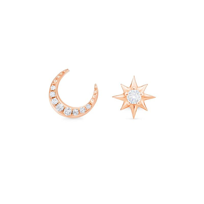 [Divina] Diamond Moon and Star Solid Gold Earrings