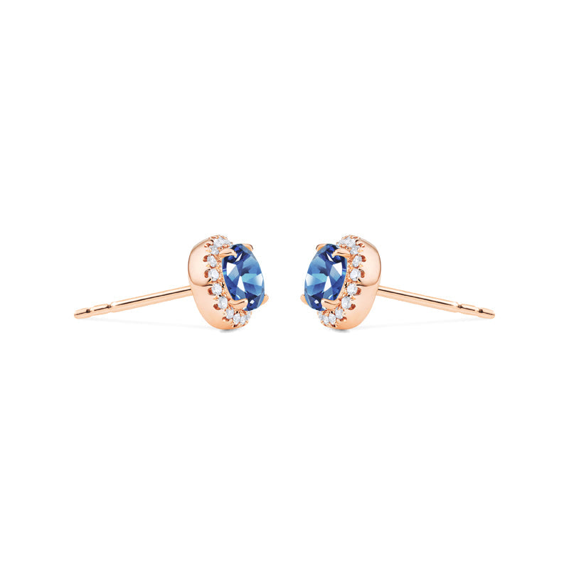 [Nova] Petite Halo Diamond Earrings in Lab Blue Sapphire