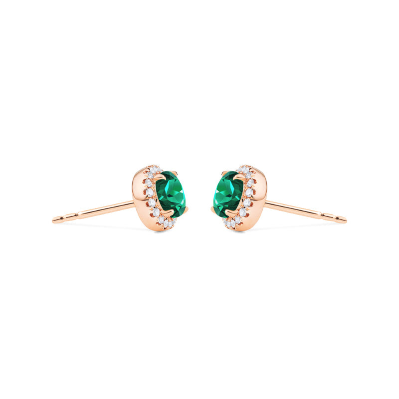 [Nova] Petite Halo Diamond Earrings in Lab Emerald