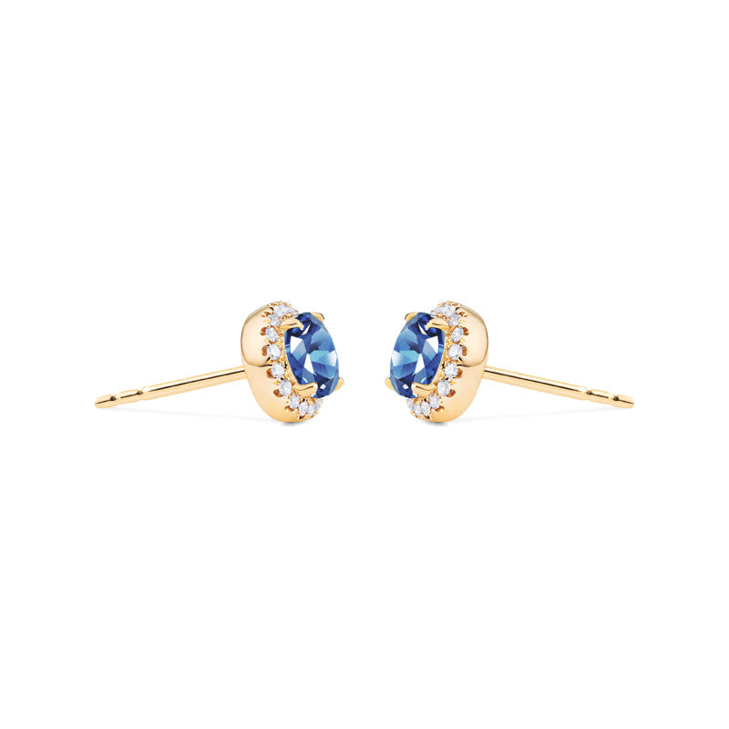 [Nova] Petite Halo Diamond Earrings in Lab Blue Sapphire