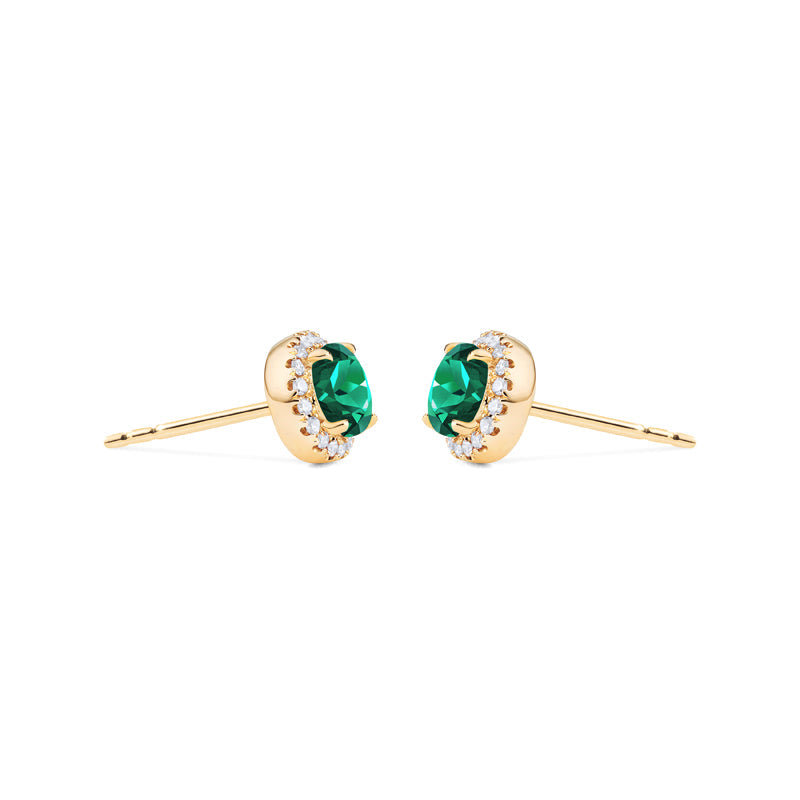 [Nova] Petite Halo Diamond Earrings in Lab Emerald
