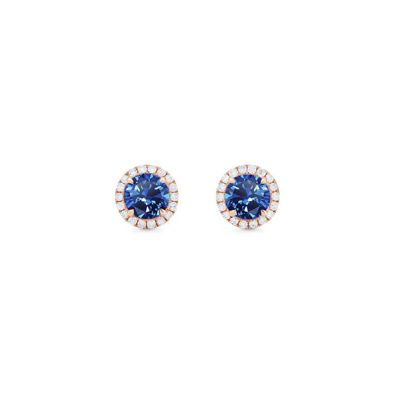 [Nova] Petite Halo Diamond Earrings in Lab Blue Sapphire