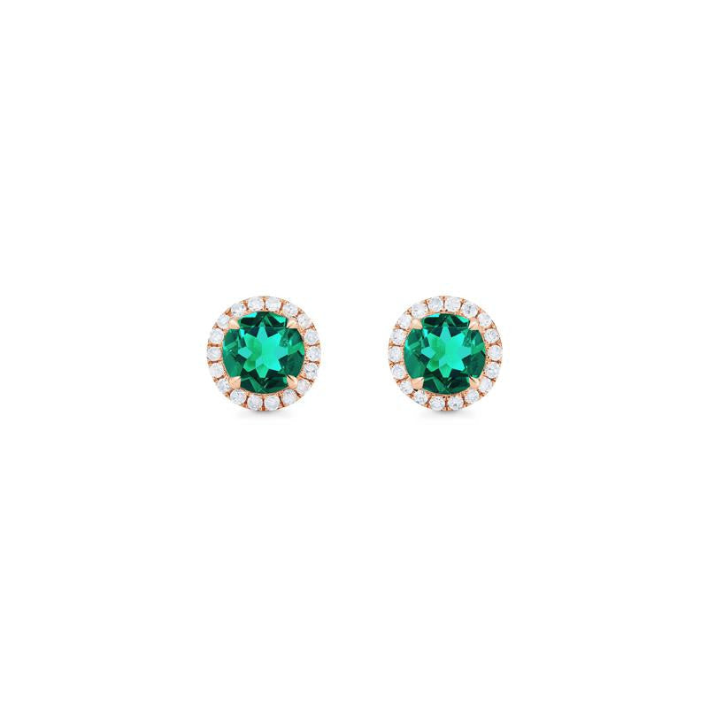 [Nova] Petite Halo Diamond Earrings in Lab Emerald