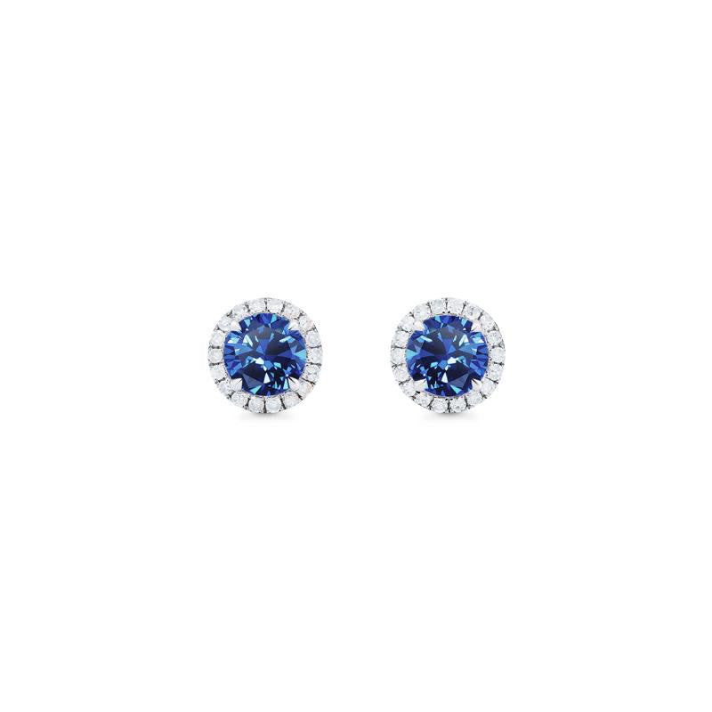 [Nova] Petite Halo Diamond Earrings in Lab Blue Sapphire
