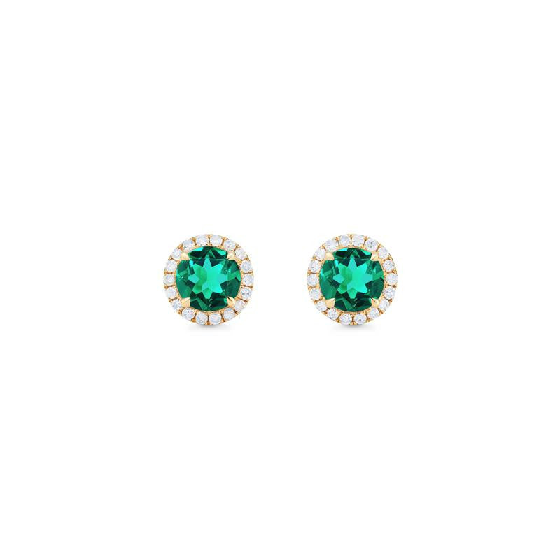 [Nova] Petite Halo Diamond Earrings in Lab Emerald