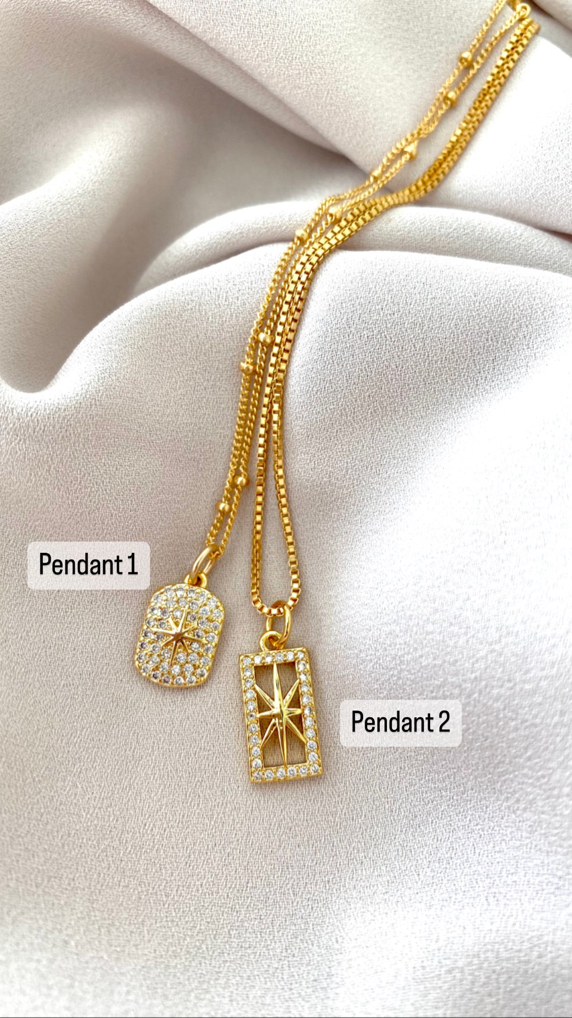 Dainty Gold Filled Star Pendant Necklace Micro Pave Jewelry Minimalist Crystal Necklaces Christmas Gift Rectangle Charm Celestial CZ Pendant