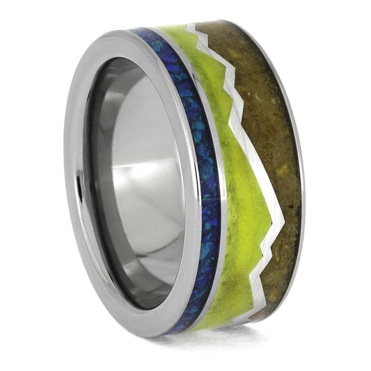 Unique Memorial Ring with Tennis Ball and Mountain Profile