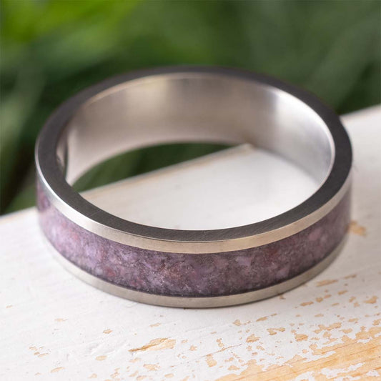 Violet Wedding Band for Men with Crushed Purple Jade