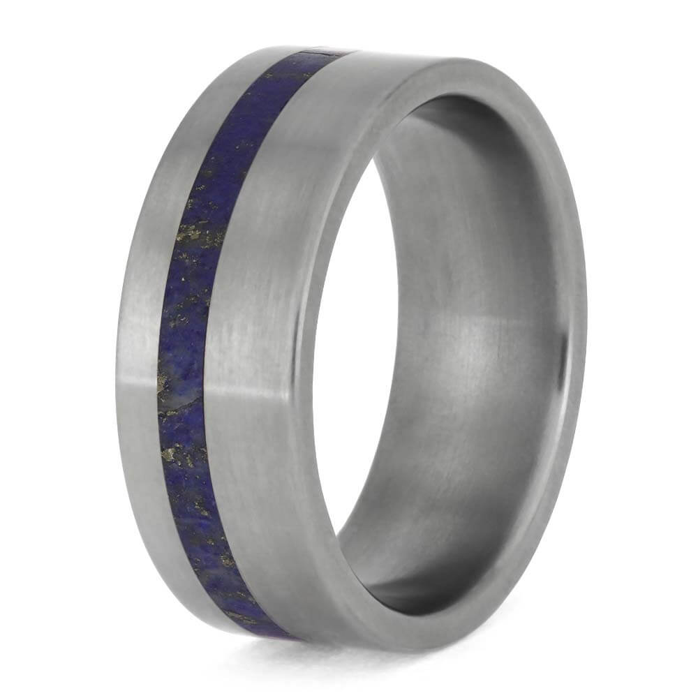 Natural Lapis Lazuli Wedding Band in Titanium