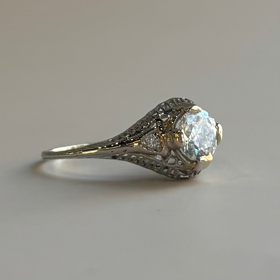 Art Deco 0.52ct Diamond Filigree Engagement Ring | 18k White Gold | Vintage
