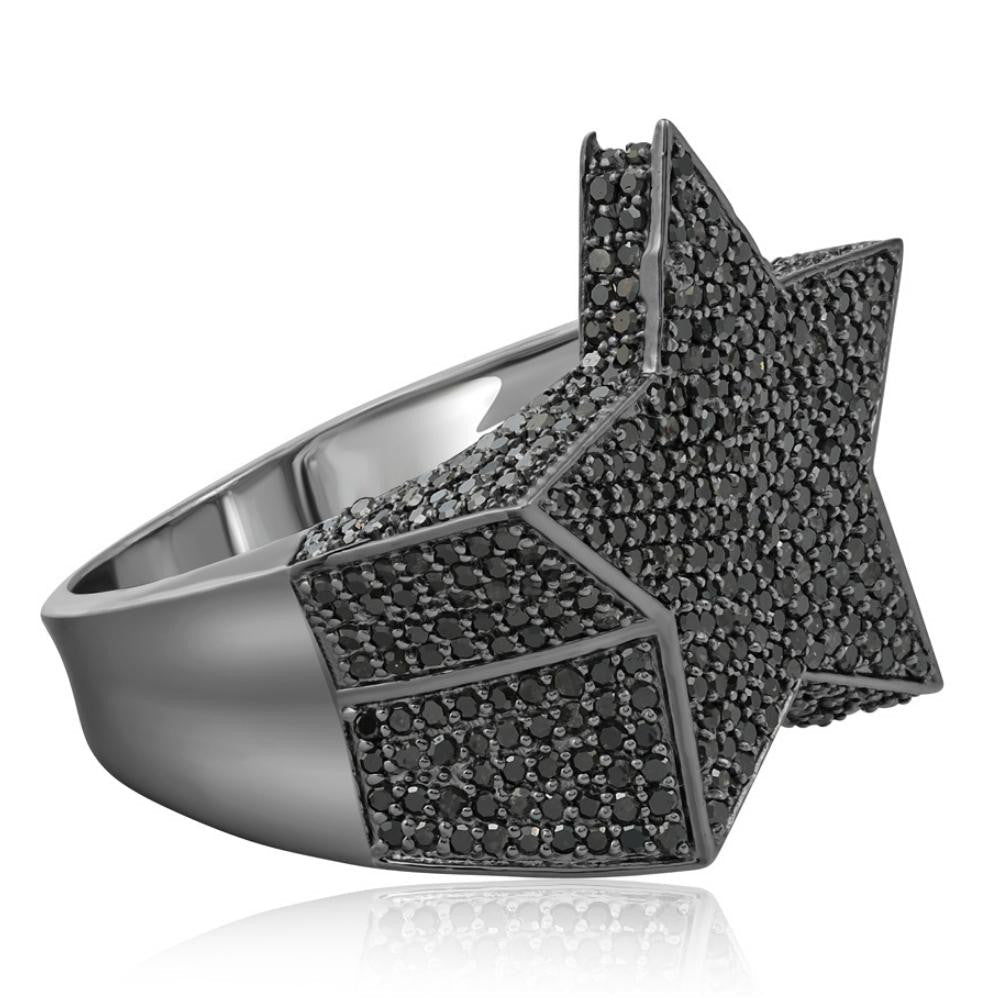 2Ct Black Diamond Star Men's Ring 10k Black Gold