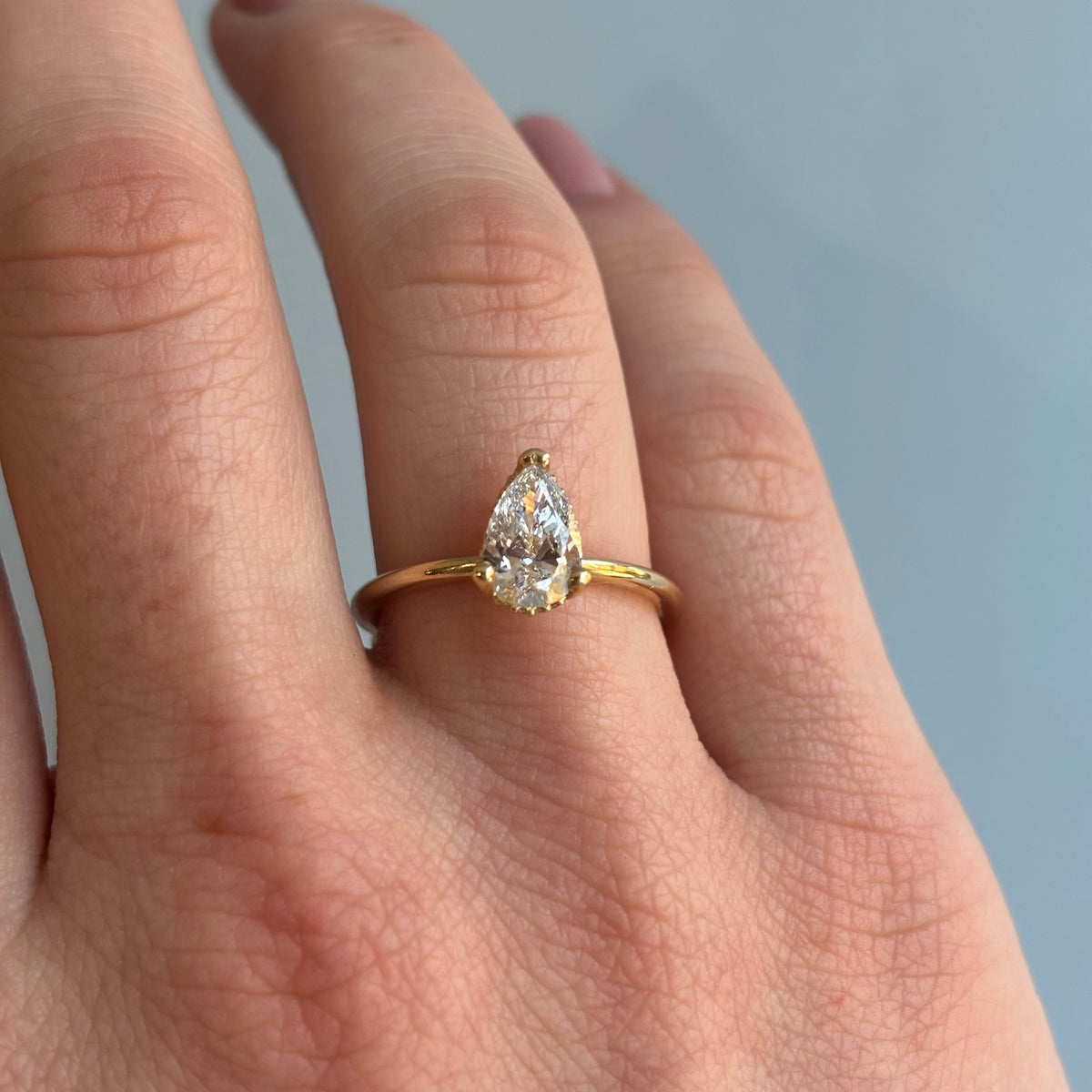 Lab-Grown Pear Diamond Solitaire | 0.99 CT | 14K Yellow Gold | F Color, VVS2 Clarity | Hidden Halo