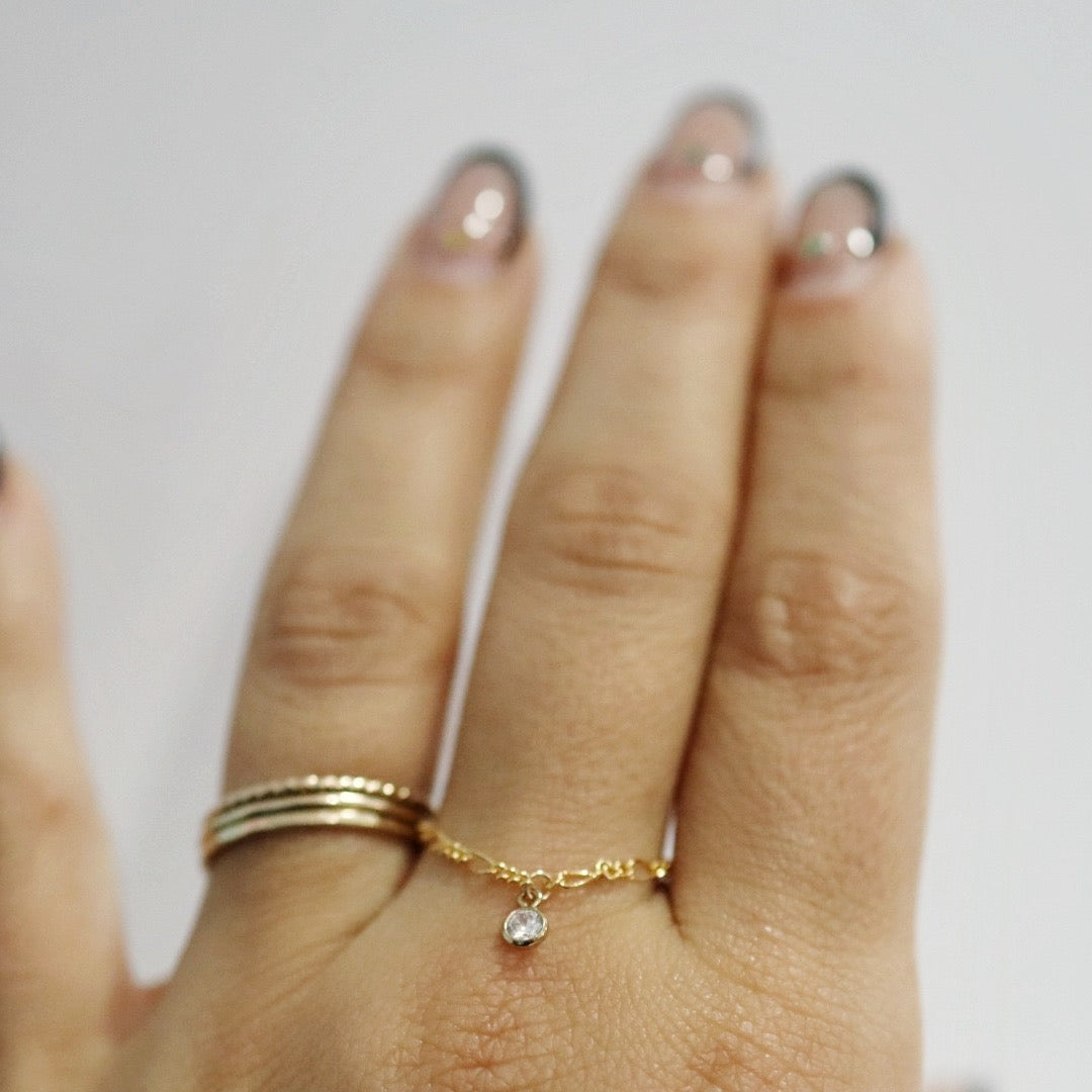 Figaro Chain Ring with CZ Gemstone in 14 Karat Gold Fill