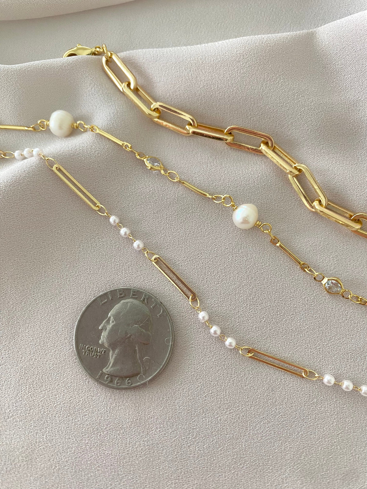 Gold Filled Paperclip Bracelet Pearl and Crystal Link Bracelet Gold Fill Bar Chain Dainty Stacking Bracelets Minimalist Jewelry Gift Idea June Birthstone
