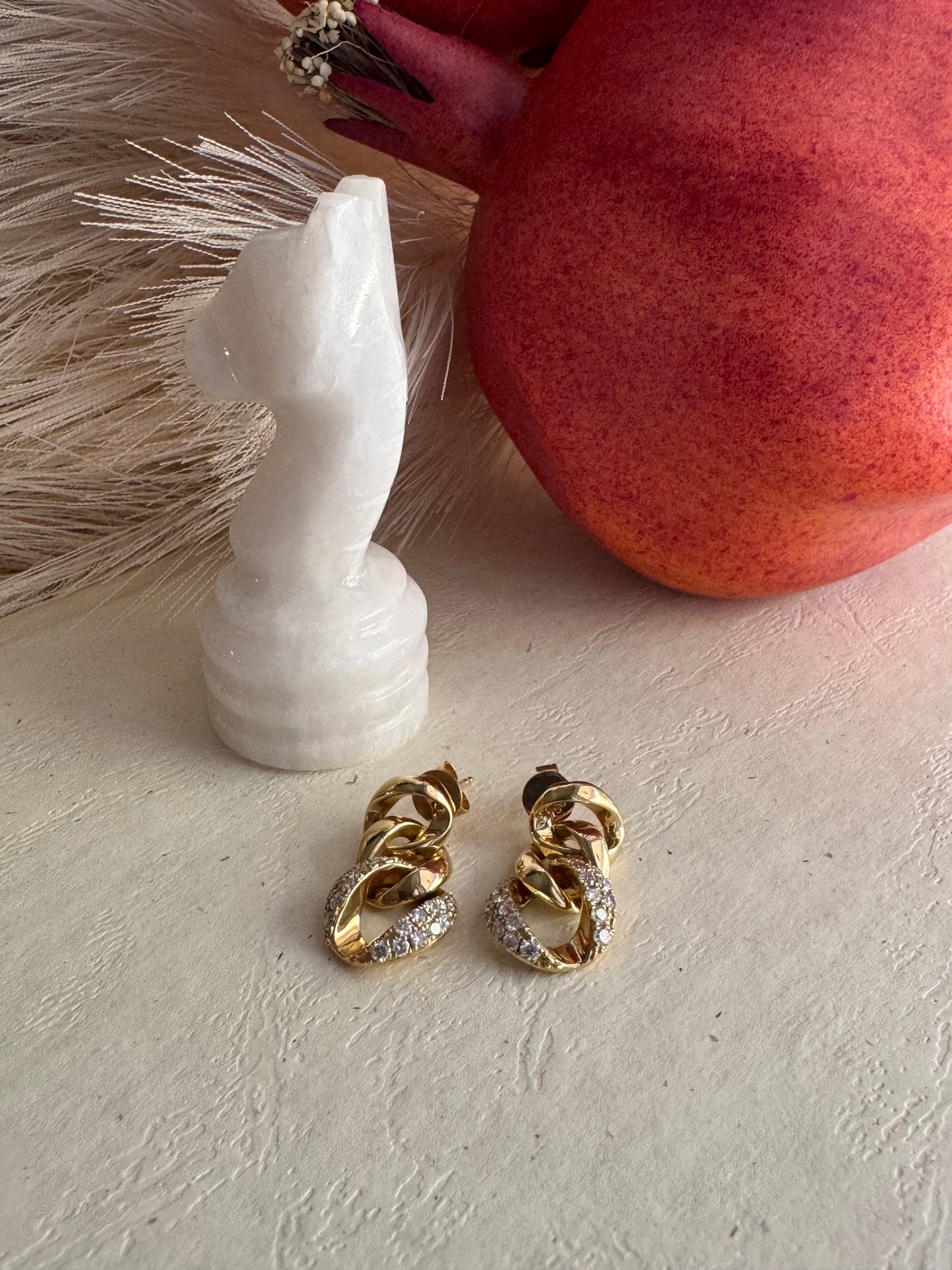 Estate 18k Yellow Gold & Diamond Curb Link Fancy Earrings